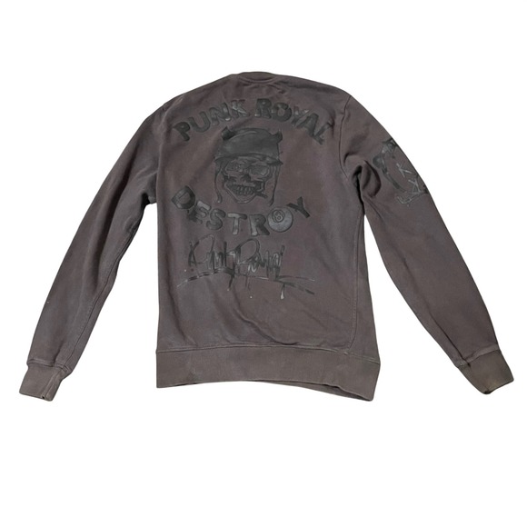 Punk Royal  Destroy Sweatshirt Men Small Brown Skull Helmet Puff Print Logo Goth - Picture 6 of 13